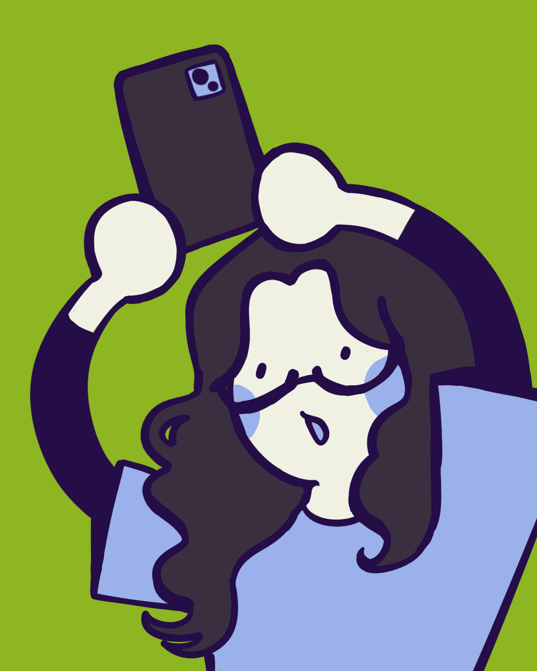 Illustration of a student holding up a phone to scan