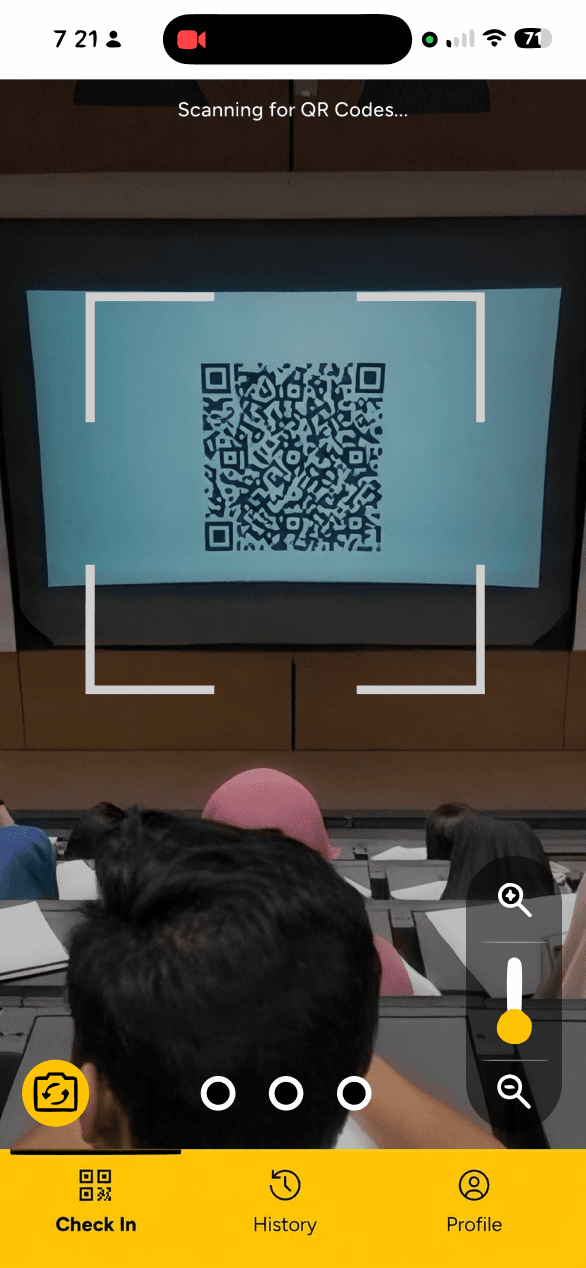 UCFHere scanner reading a classroom QR code