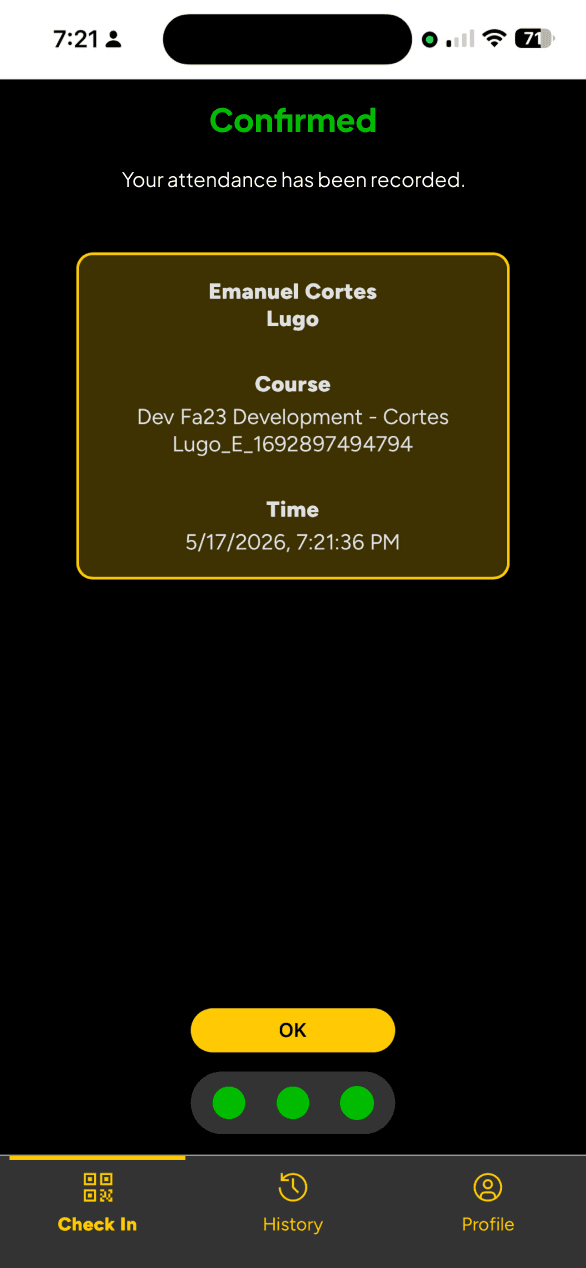 UCFHere confirmation that attendance has been recorded